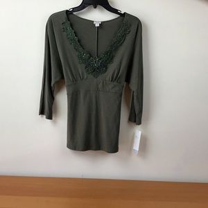 Apt. 9, Moss, Jeweled,Trim,Top.
